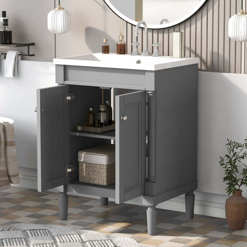 24 meubles-lavabos simples avec comptoir, Gris