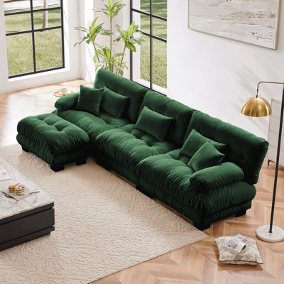 Canapé modulaire en L pour salon confortable, canapé modulaire surdimensionné en L pour salon, canapé à assise profonde avec repose-pieds convertible, vert chenille