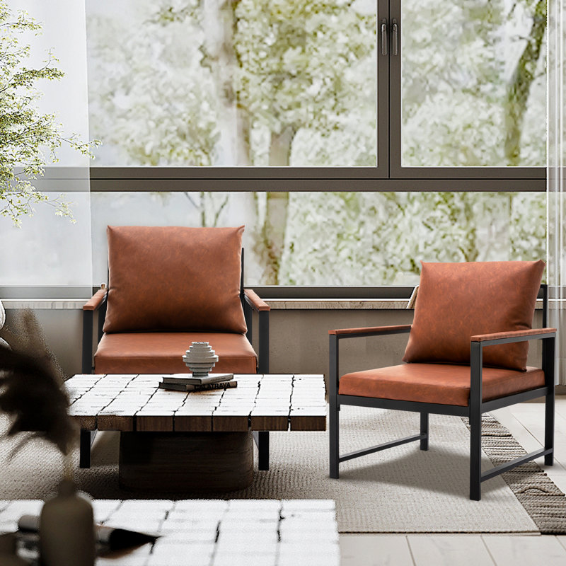 Faux Leather Armchair, Orange Faux Leather