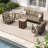 Outdoor Aluminum Patio Furniture Set, 5-Seats Patio Conversation Sofa Set with 2 Swivel Rocking Chairs and 45,000 BTU Fire Pit Table-91156512-91156515