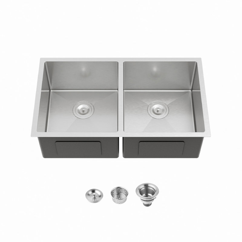 Évier de cuisine encastré à double cuve, lavabo encastré à la main brossé (évier seulement)