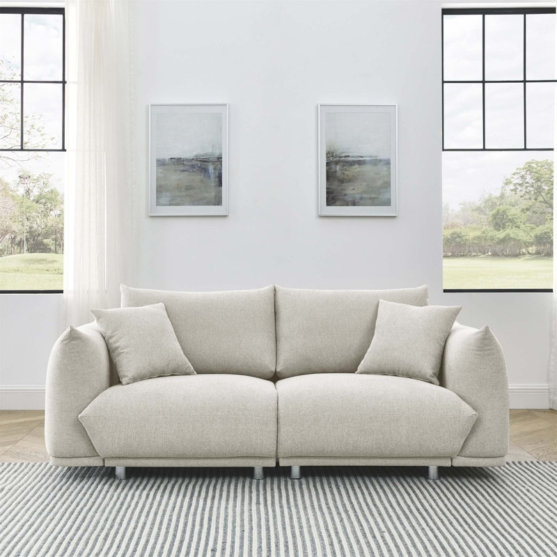 Hassi Upholstered 88'' Loveseat, Burgal Beige Polyester, 31" H x 78.75" W x 35" D