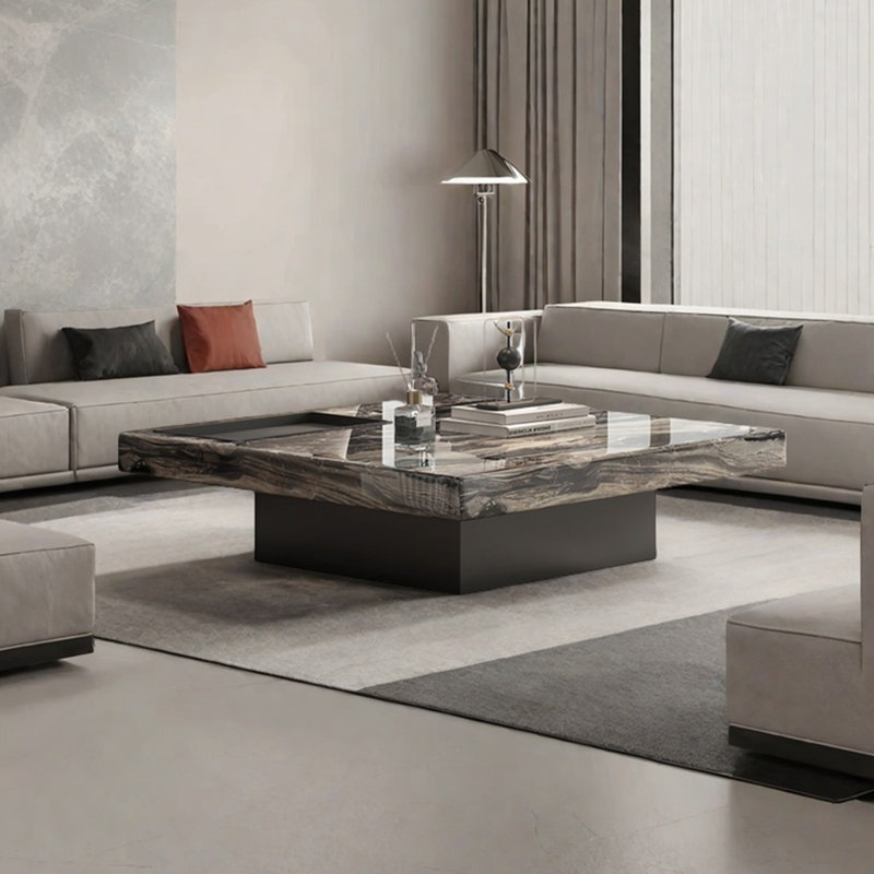 Italian marble square coffee table, 13.8'' H x 47.2'' L x 47.2'' W