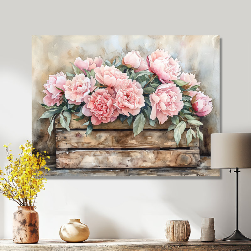 Jacarri Farmhouse Chic Bouquet I - pivoines, art mural, H 30 po x l 40 po, Toile tendue, Ne s’applique pas