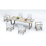 6 Seats 7 Pcs Grade-A Weathered Teak Wood Dining Set: 98" Sema Rectangle Table  And 6 Alsoi Chairs (2 Arm & 4 Armless Chairs) #11AI3302