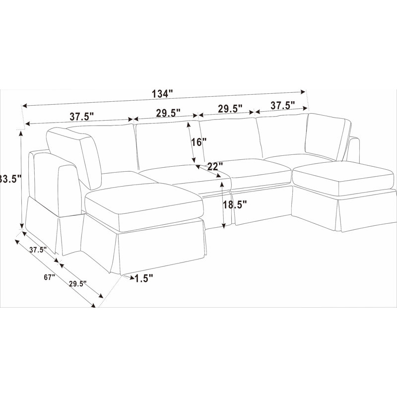 Canapé modulaire 6 pièces rembourré