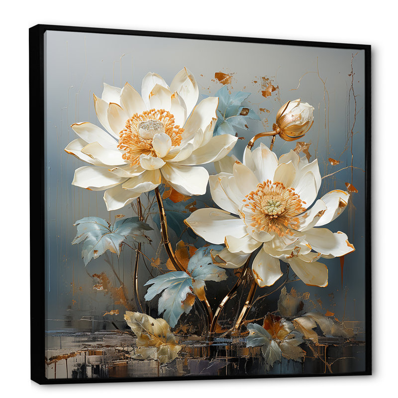Gilded Tranquility Lotus II - impression, H 30 po x l 30 po x P 1 po, Cadre flottant noir