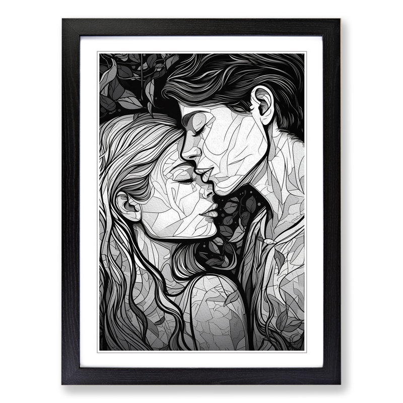 Lovers Line No.2 - Single Picture Frame Print on Wood, Black Framed, 64cm H x 46cm W x 2cm D