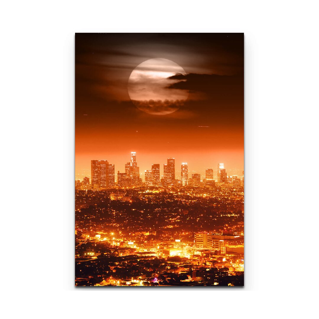 Leinwandbild Skyline von Los Angeles bei Vollmond