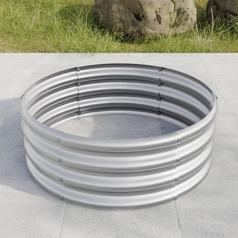 Lit rond surélevé Garedn, jardinière surélevée pour jardin, fleurs, herbes, fruits, Argent argent