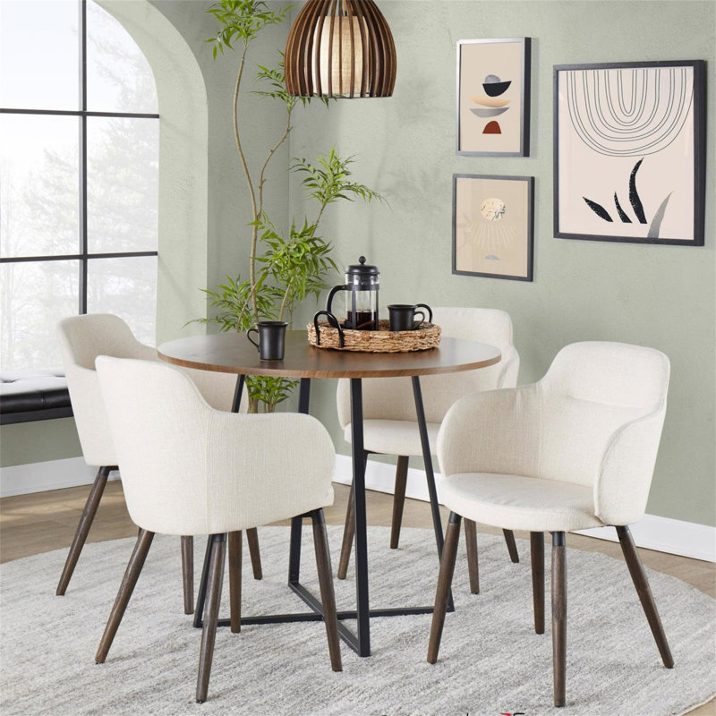 Table de salle à manger contemporaine en métal noir et bois de noyer