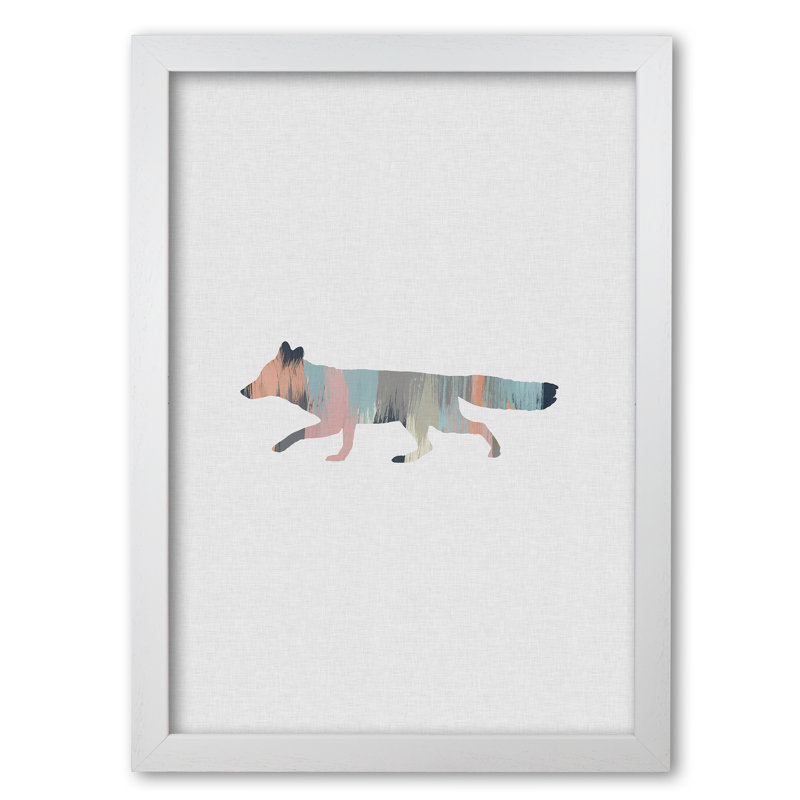 Pastel Fox - Single Picture Frame Print, 85 cm H x 60 cm W x 5 cm D, White Grain Frame