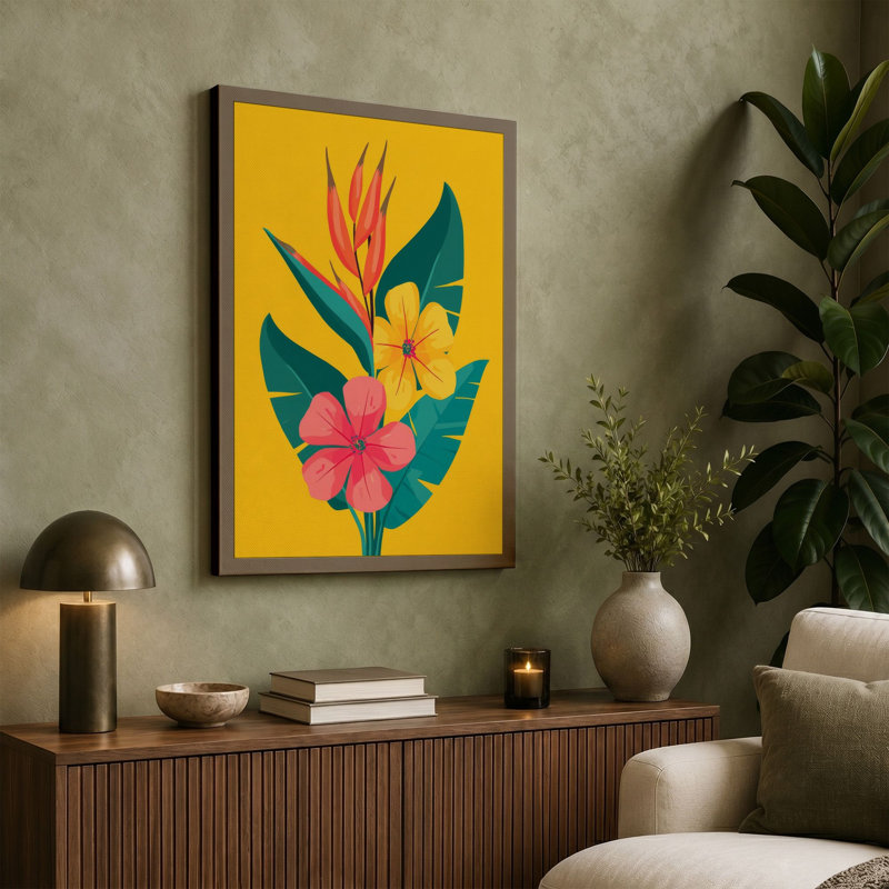 Tropical Bouquet Botanical - Wrapped Canvas, 24x16 - 61.0 x 40.6 cm, Ochre Border