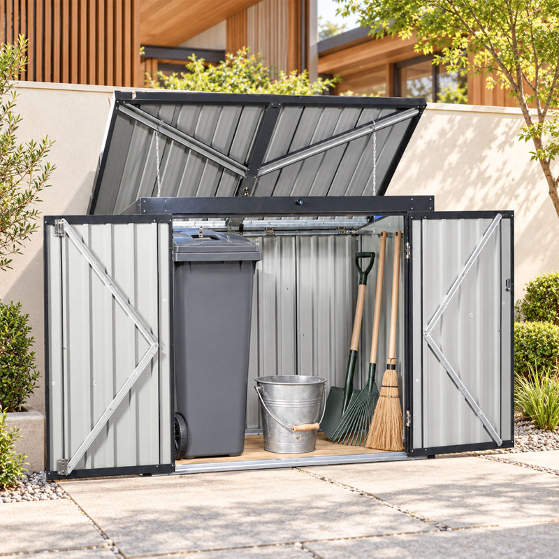 Poubelle en métal pour 2 poubelles noires avec toit incliné, acier galvanisé