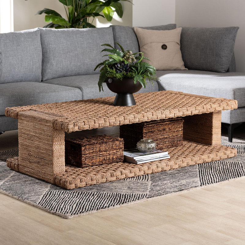 Table basse Bali & Pari Rhinos Seagrass tissée à la main avec tablette ouverte