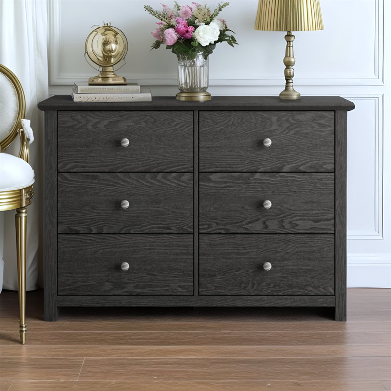 Commode double Tevrat à 6 tiroirs, Chêne gris foncé