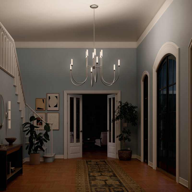  LED 2-Tier Traditional Chandelier with Layered Glass, Polished Nickel, 32.25" H x 50" W x 50" D, 12
