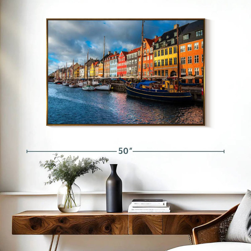 Port de Nyhavn, Copenhague, Cadre flottant doré, 40 po x 27 po