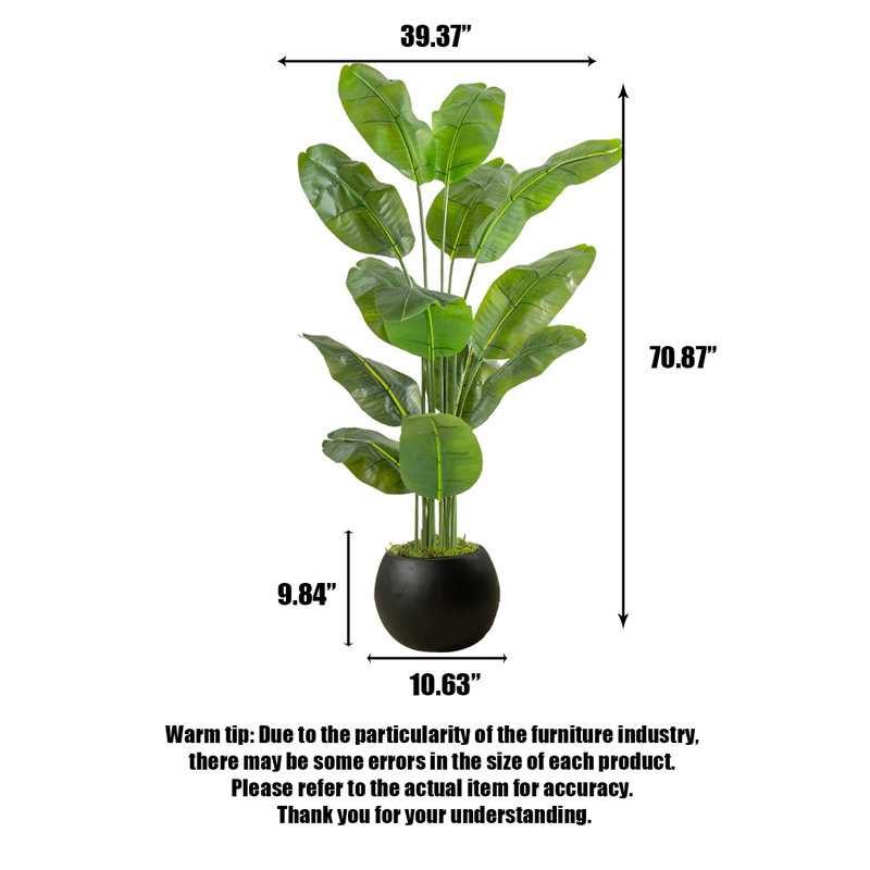 Simulation de banane grande plante verte, H 70,87 po x l 39,37 po x P 39,37 po, Noir, noir, noir, noir
