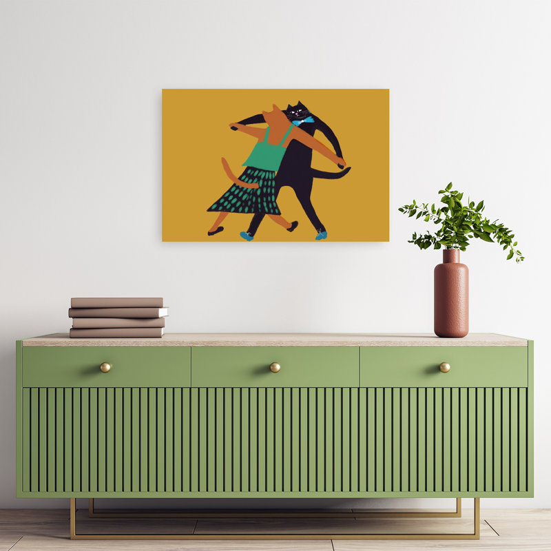 Dancing Cat Couple Modern Playful Romantic Cat Wall Art Print 1 Piece Wrapped Canvas Wall Art, 40.64cm H x 60.96cm W