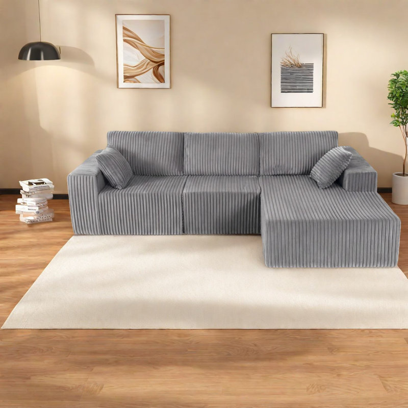Canapés modulaires confortables en chenille grise moelleuse pour la maison