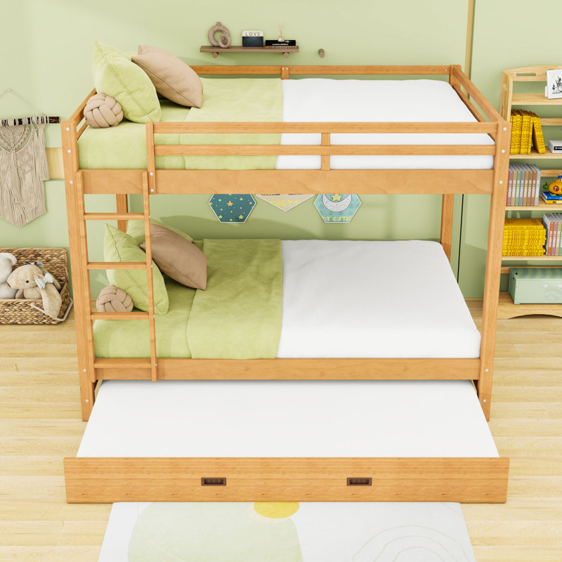 Queen Wood Bunk Bed With Trundle, Wood