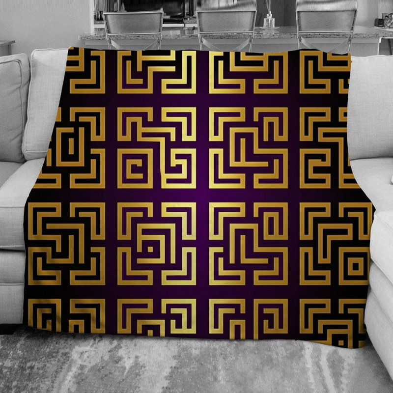 Couverture en molleton Greek Key, Jeté, Géométrique, Or/mauve