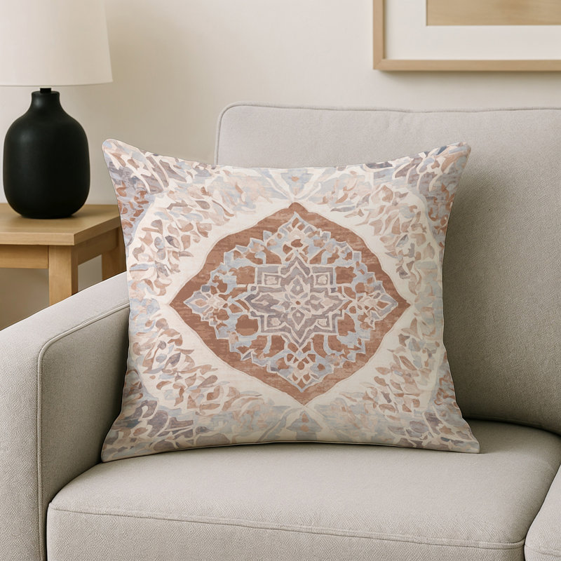 Coussin décoratif intérieur / extérieur gris Modern Modern, Beige oriental 2, Carré 16 po
