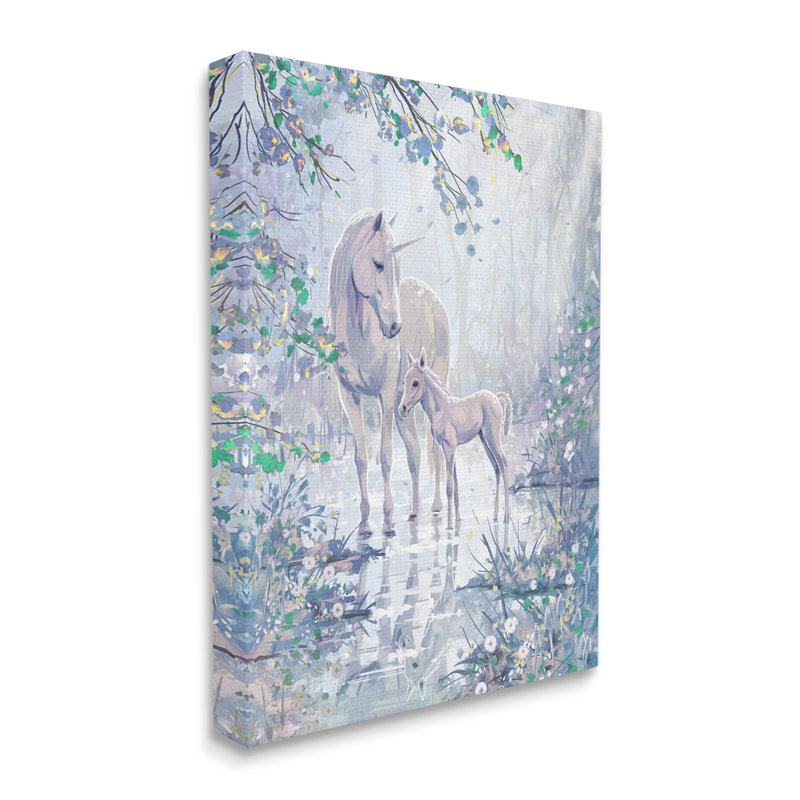 Unicorn Magical Forest Meadow par Sally Swatland - Peinture, H 20 po x l 16 po x P 1,5 po, Toile tendue