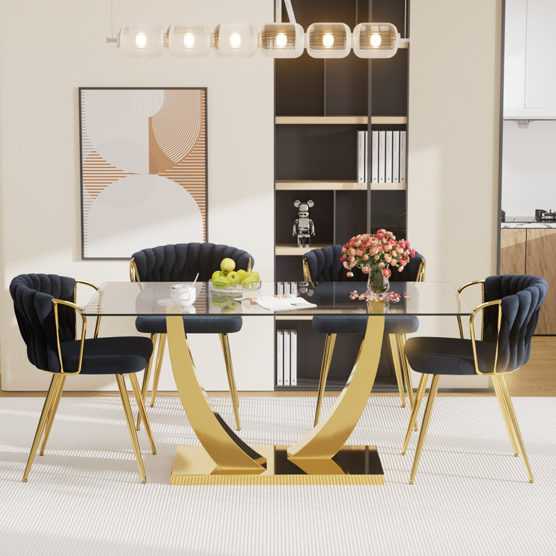 Ensemble de tables de salle à manger Elegant, Clair, Noir, 5 pièces: table, 4 chaises