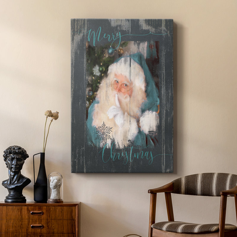 Bleu sarcelle père Noël - galerie sur mesure Cavas, H 18 po x l 12 po