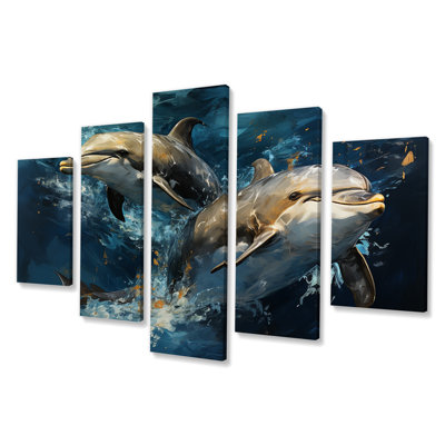 «Blue Dancing Dolphines III - Dolphin Multipanel», décoration murale