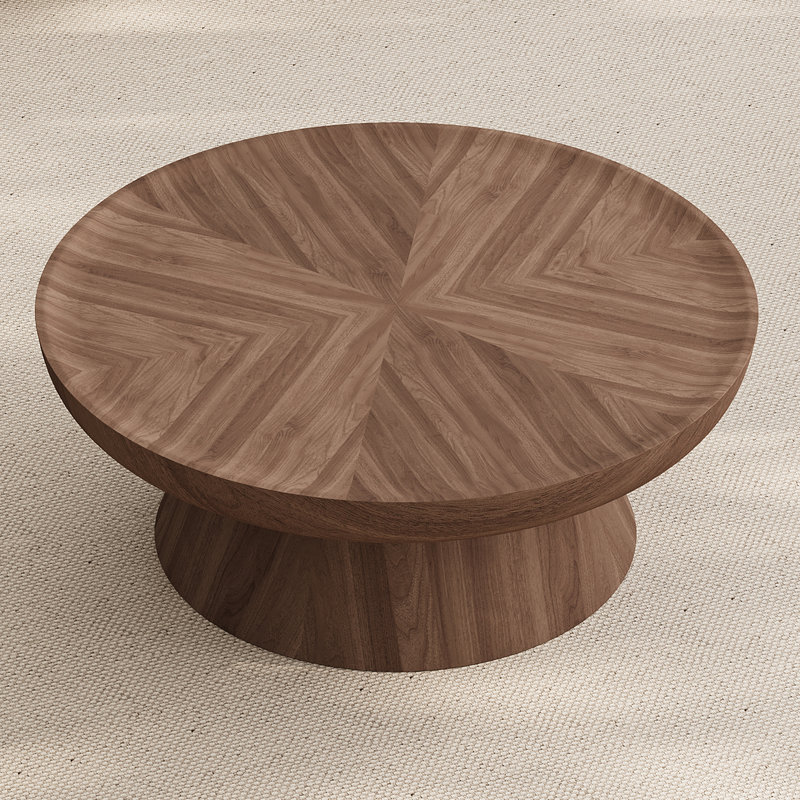35.4" Round Wooden Coffee Table, Espresso Finish