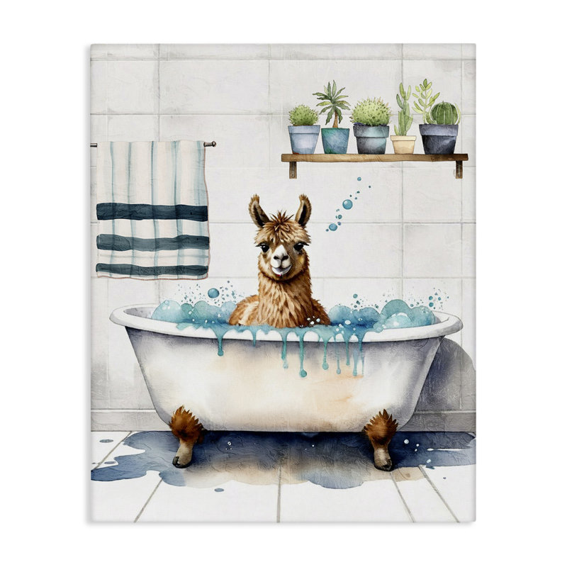 Art mural Alpaca Bathtime Suds par Kim Allen, H 30 po x l 24 po