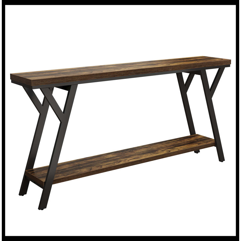 70.9" Console Table, Industrial Sofa Table Behind Couch With 2-Tier Storage Shelf