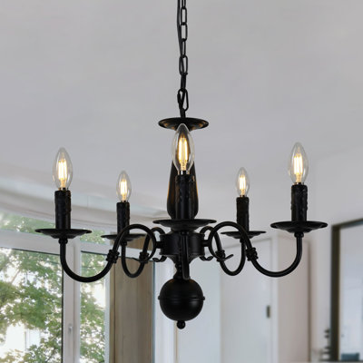 Lustre noir industriel à 5 lumières de style bougie, lustre rustique pour vestibule, lustre maison de campagne pour salle à manger