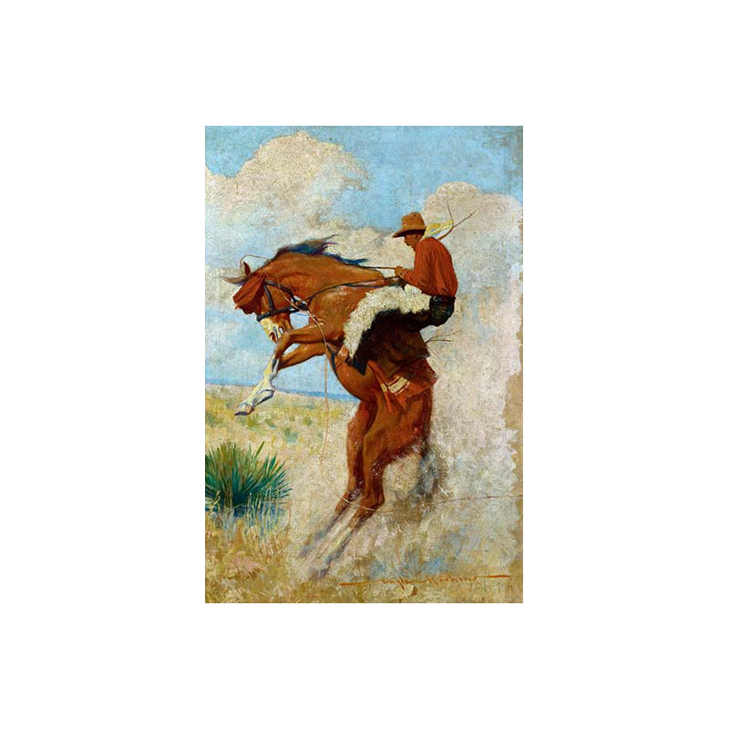 Cowboy sur bucking bronco-imprimé, H 42 po x l 28 po x P 1,5 po