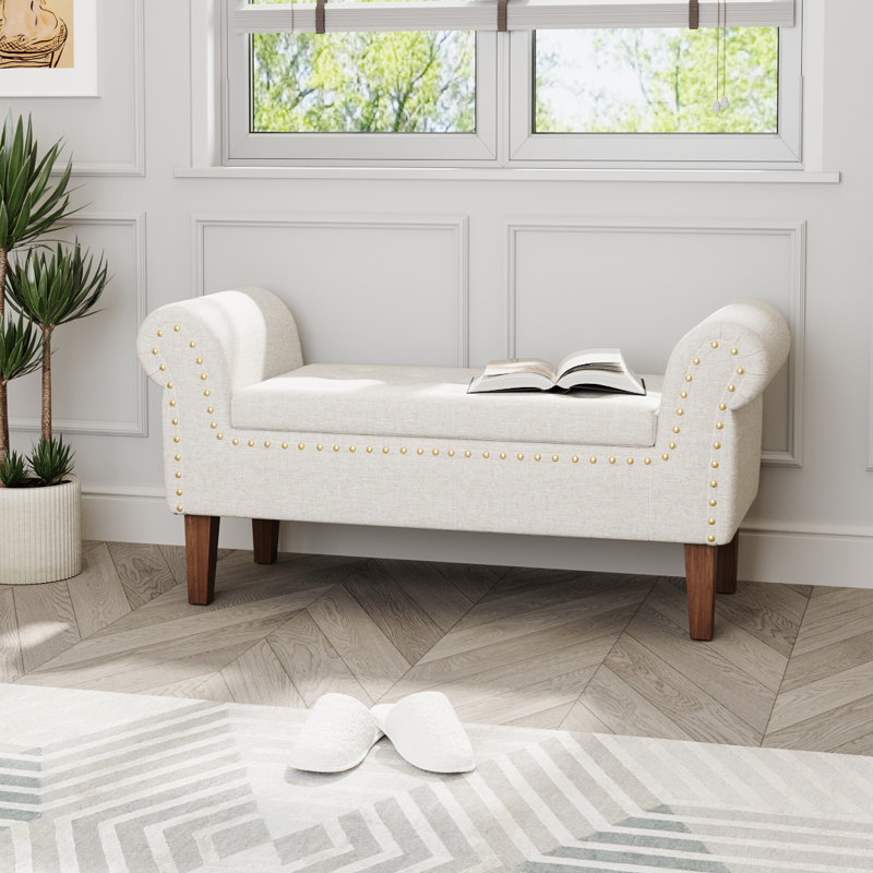 Upholstered Storage Bench, Beige