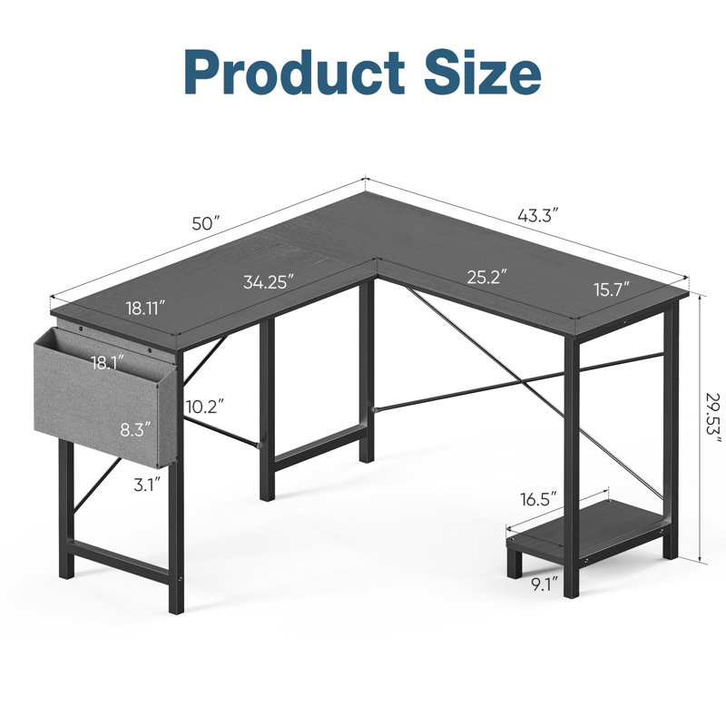 Desk and Chair Set: 49 Inch L-Shaped Computer Desk and Height Adjustable Mesh Chair, Black