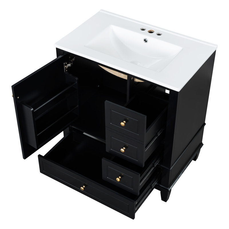 30" Bathroom Vanity With Sink, Noir, noir, noir, noir, Doré