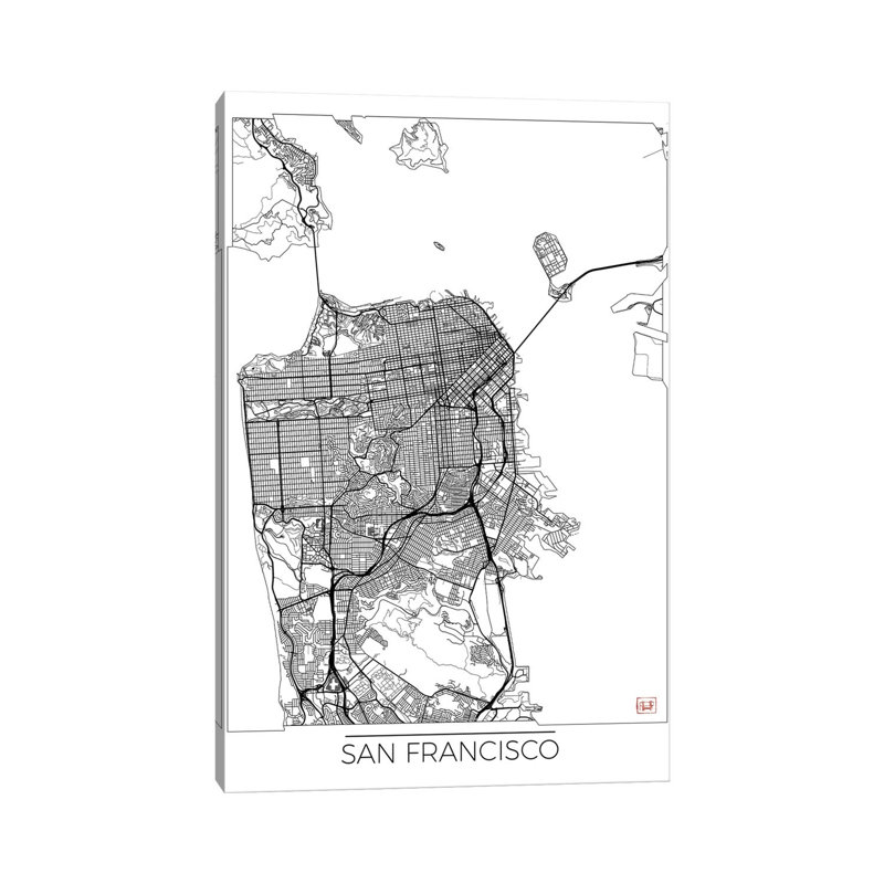 San Francisco Minimal Urban Blueprint Map by Hubert Roguski - Wrapped Canvas Print, 66.04 cm H x 45.72 cm W x 3.175 cm D