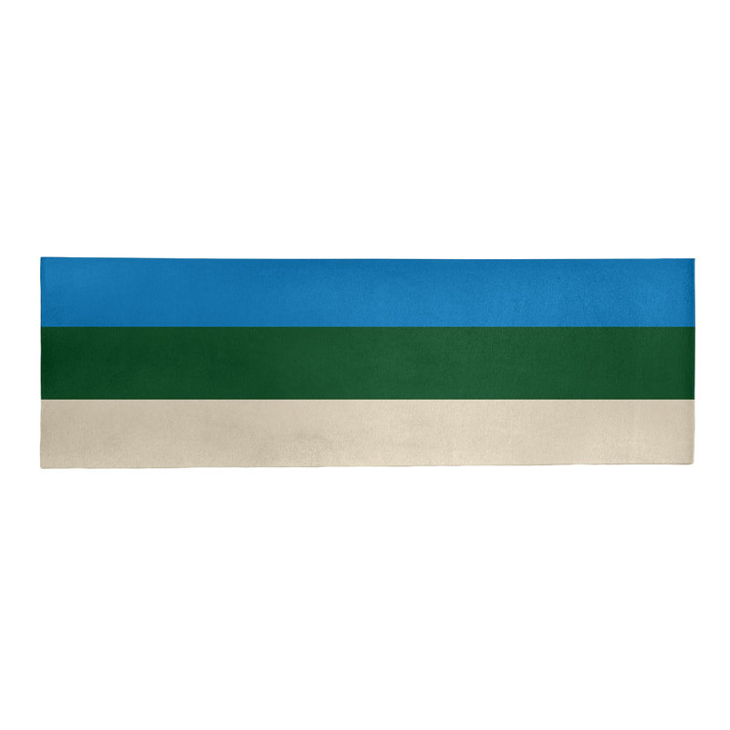 Tapis crème/vert/bleu rayé, Tapis de couloir 2 pi 6 po x 8 pi