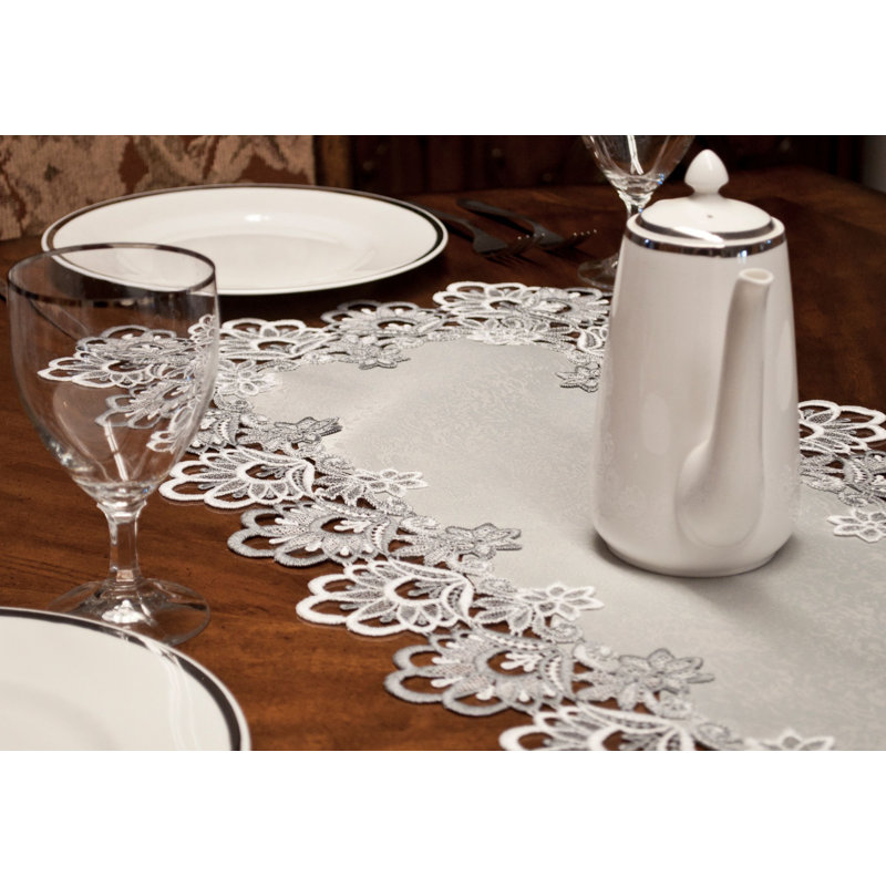 Icenhour Sliver Lace Table Runner, 72" x 16"