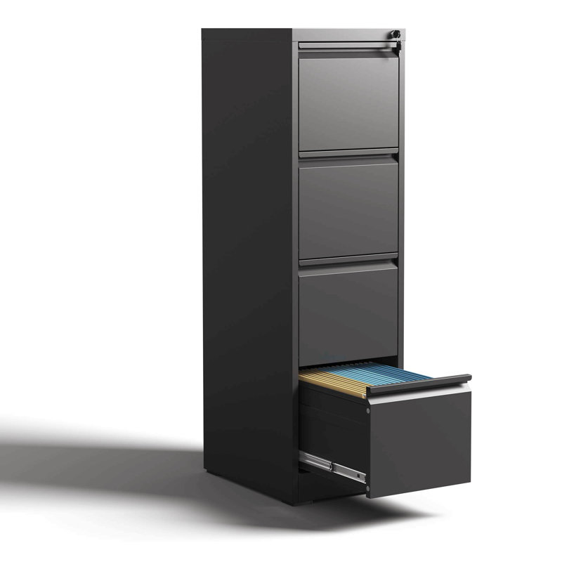4 Drawer Metal Vertical File Cabinet With Lock Office Home Steel Vertical File Cabinet For A4 Legal/Letter Size, Black