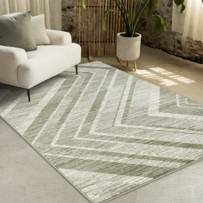 Florence Contemporary Modern Green Cream Beige 5 x 7 Area Rug