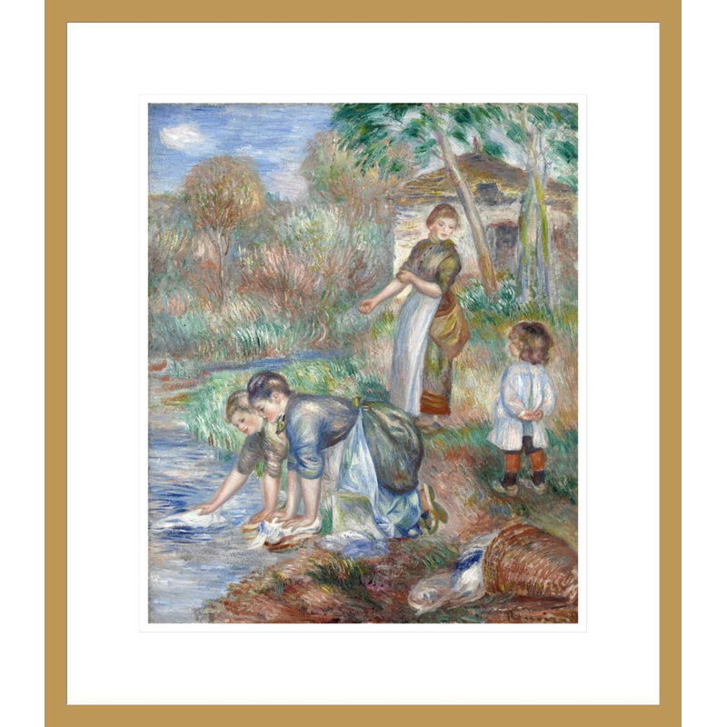 «Washerwomen» Pierre-Auguste Renoir - Impression giclée encadrée, H 20,27 po x l 17,75 po