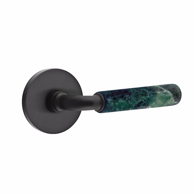 Ensemble de leviers de passage Emtek Select, rosette à disque, tige R-Bar, poignée en marbre vert, l 6 po x L 6 po, Dos plat