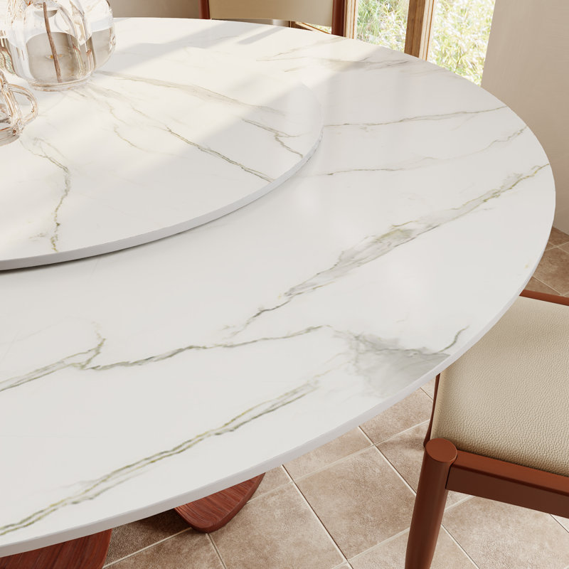 Table de salle à manger Aurora, H 29,52 po x L 59,06 po x l 59,06 po, Brun crème noisette, Blanc nuage