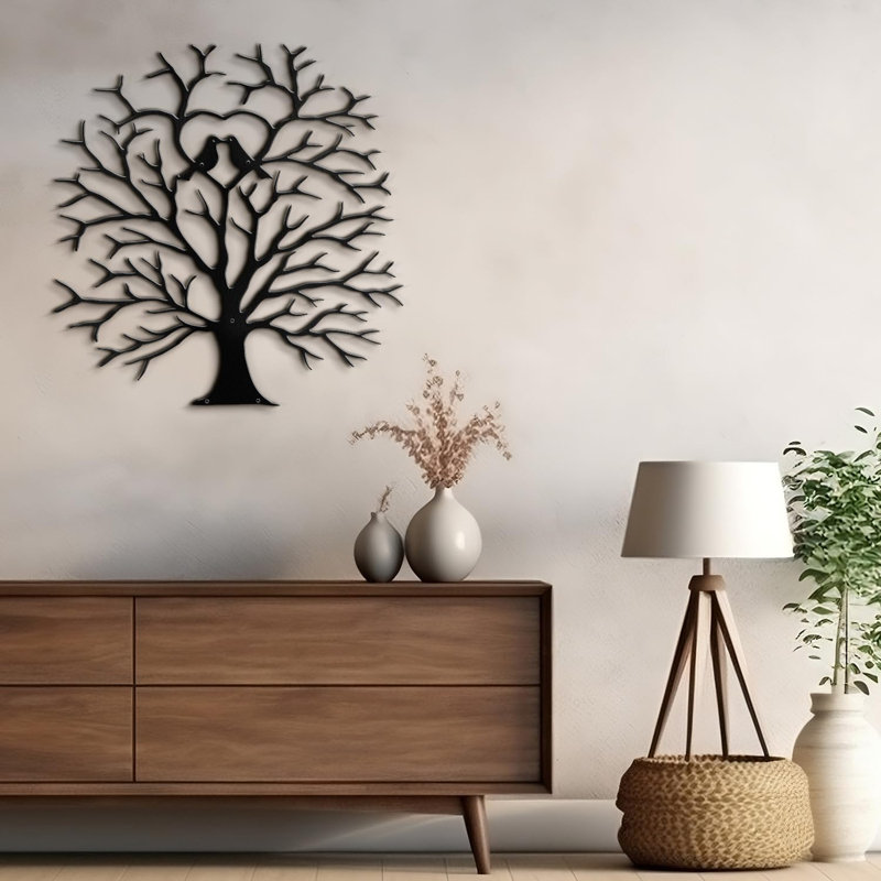 Décoration murale abstraite en forme de cœur arbre de l'amour, H 24 po x l 23,08 po x P 0,05 po, Noir