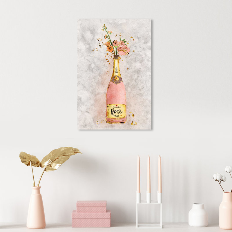 Champagne Rosado - peinture sur toile, H 15 po x l 10 po, Toile tendue